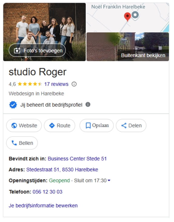 Google Business Profile van studio Roger
